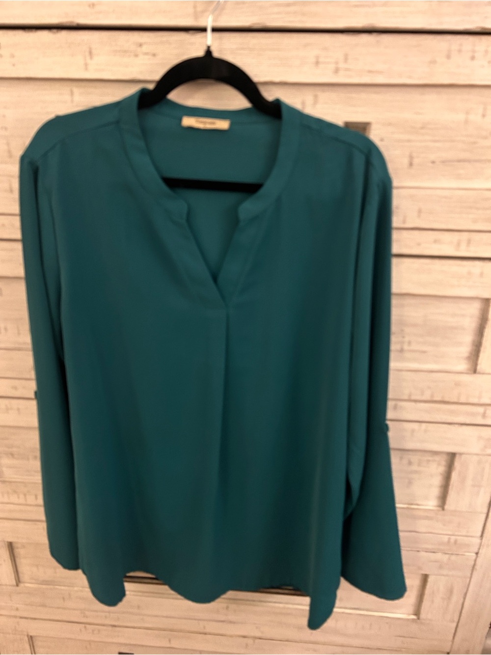 Teal Long-Sleeve V-Neck Women's Blouse